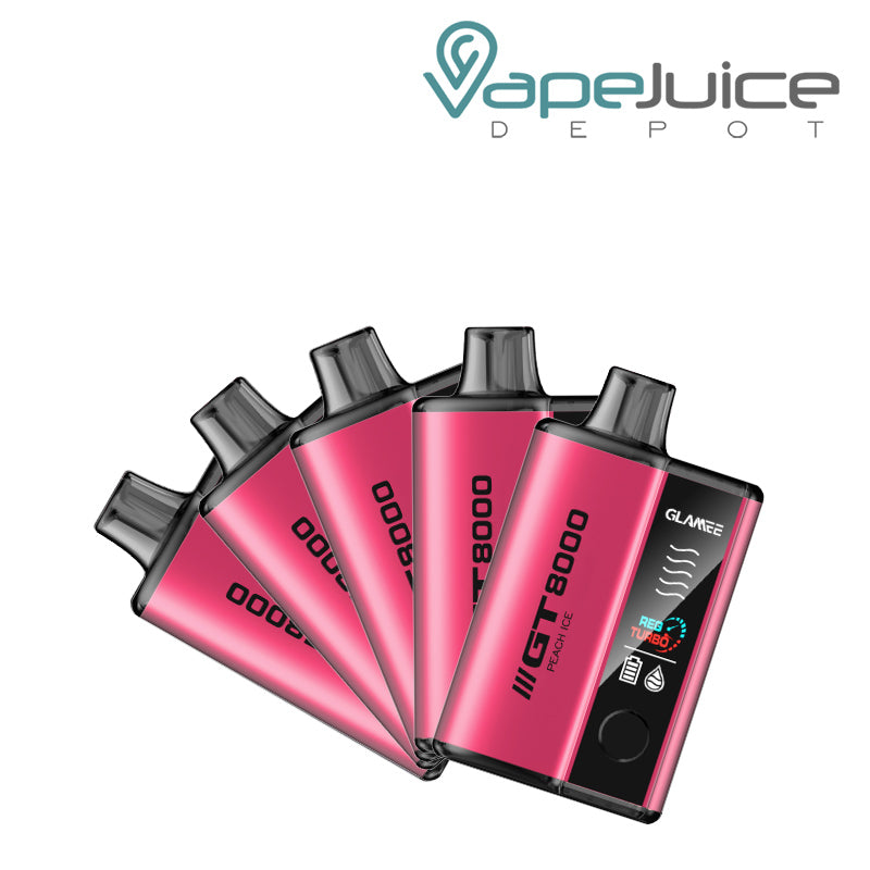 Five Pack of Peach Ice Glamee GT8000 Disposable - Vape Juice Depot