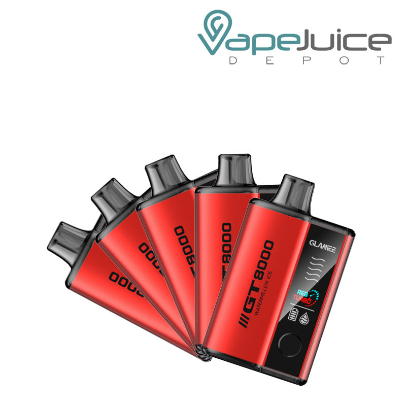 Five Pack of Watermelon Ice Glamee GT8000 Disposable - Vape Juice Depot