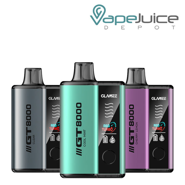 Three flavors of Glamee GT8000 Disposable with LED Screen - Vape Juice Depot
