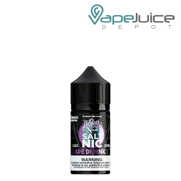 A 30ml bottle of Grape Drank On Ice Ruthless Salt Nic with a warning sign - Vape Juice Depot