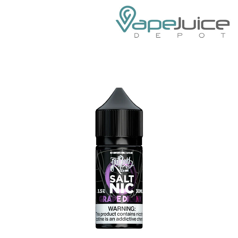 A 30ml bottle of Grape Drank Ruthless Salt Nic with a warning sign - Vape Juice Depot