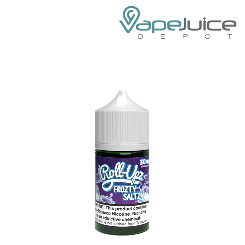 A 30ml bottle of Grape Frozty Juice Roll Upz Salt with a warning sign - Vape Juice Depot