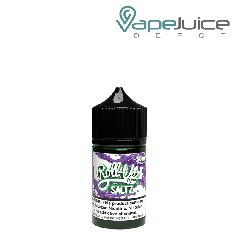 A 30ml bottle of Grape Juice Roll Upz Salt with a warning sign - Vape Juice Depot