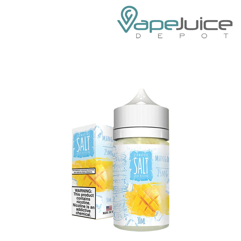 A box of ICE Mango Skwezed Salt with a warning sign and a 30ml bottle next to it - Vape Juice Depot