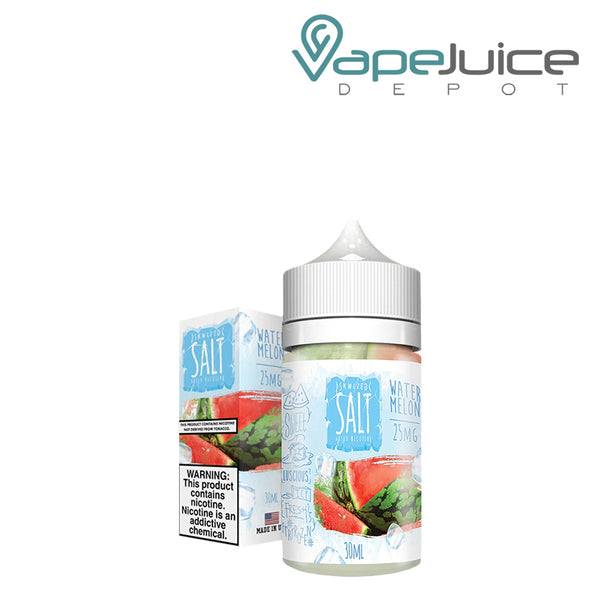 A box of ICE Watermelon Skwezed Salt 30ml with a warning sign and a 30ml bottle next to it - Vape Juice Depot