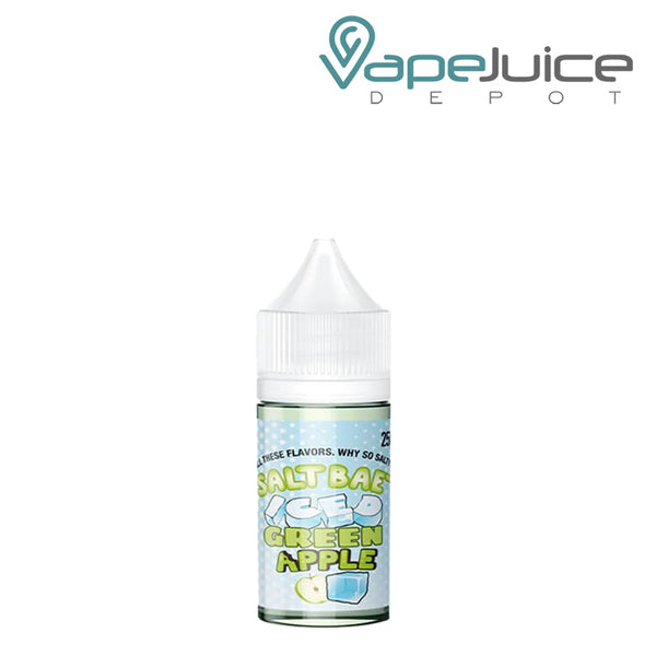 A 30ml bottle of ICED Green Apple SaltBae50 eLiquid - Vape Juice Depot