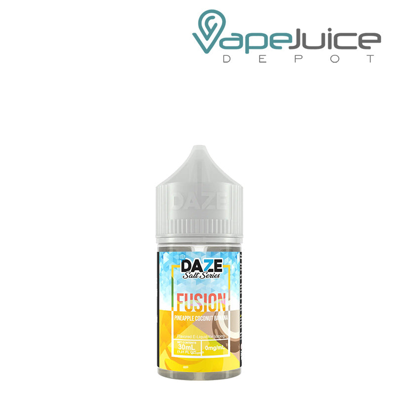 A 30ml bottle of ICED Pineapple Coconut Banana 7 Daze Fusion Salt - Vape Juice Depot