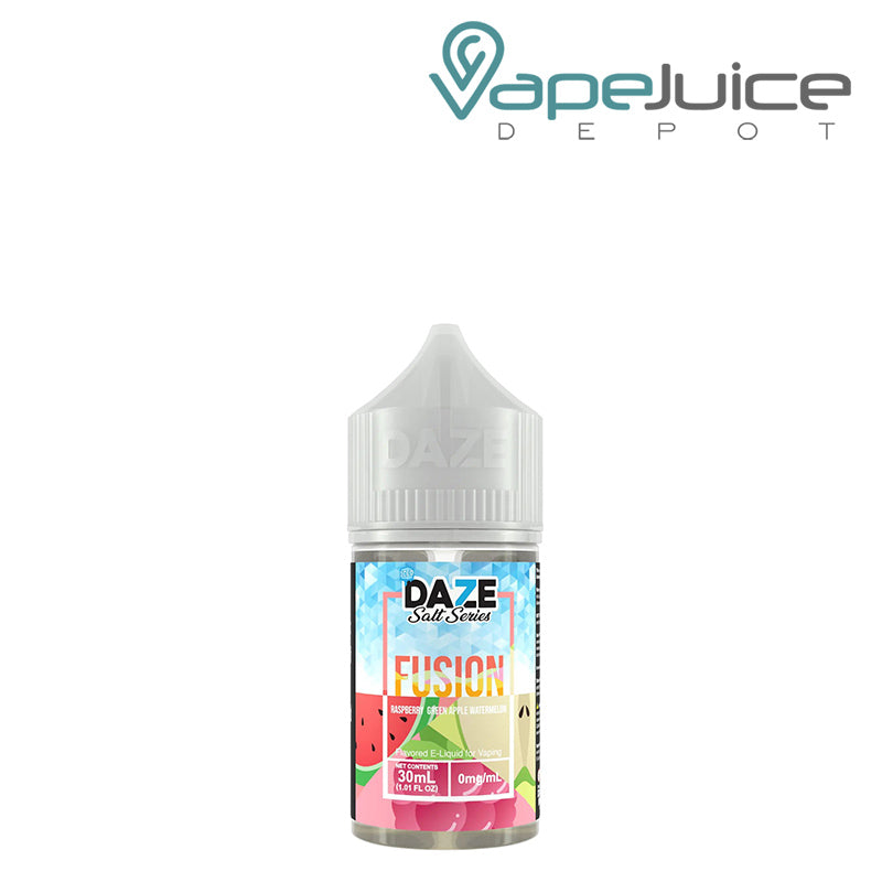 A 30ml bottle of ICED Raspberry Green Apple Watermelon 7 Daze Fusion Salt - Vape Juice Depot