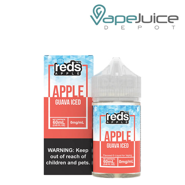 A box of ICED Guava REDS Apple eJuice with a warning sign and a 60ml bottle next to it - Vape Juice Depot