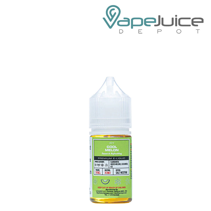 A 30ml bottle of Icy Cool Melon Glas Basix Salts - Vape Juice Depot