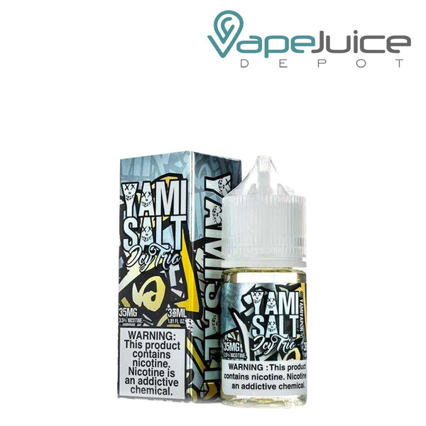 A box of Icy Trio Yami Salt and a 30ml bottle with a warning sign next to it - Vape Juice Depot