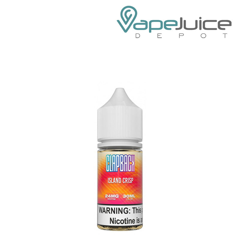 A 30ml bottle of Island Crisp SVRF ClapBack TFN Salt eLiquid with a warning sign - Vape Juice Depot