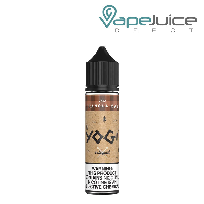 A bottle of Java Granola Bar YOGI eLiquid 60ml with a warning sign - Vape Juice Depot