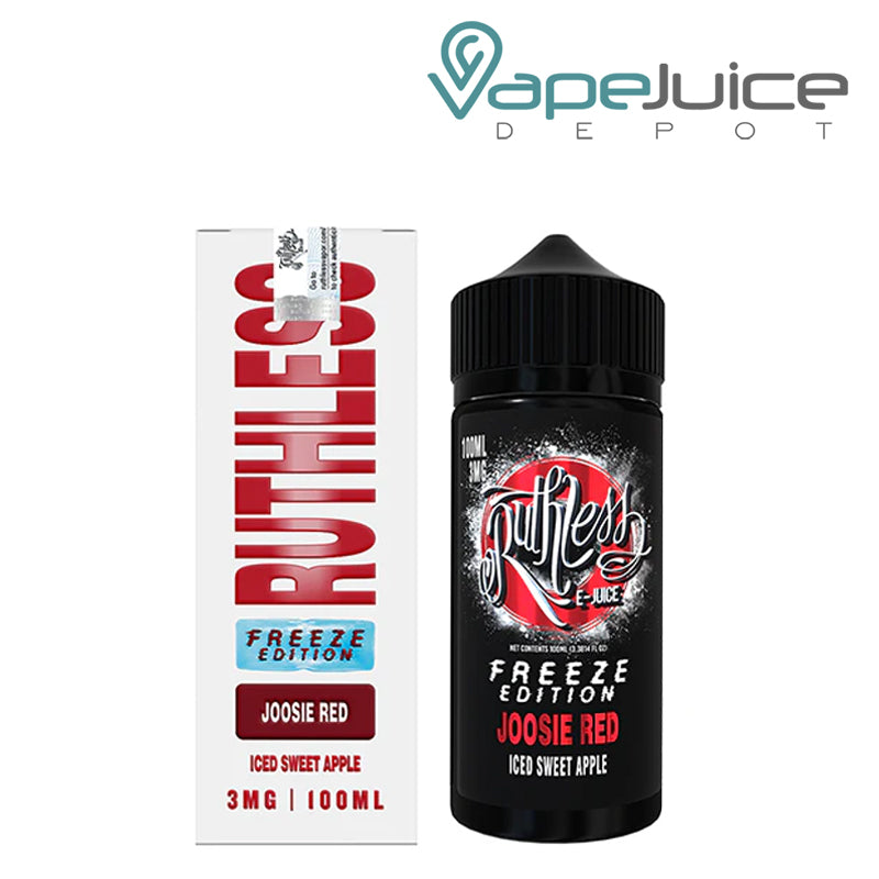 A box of Joosie Red Ruthless Freeze Edition and 100ml bottle next to it - Vape Juice Depot