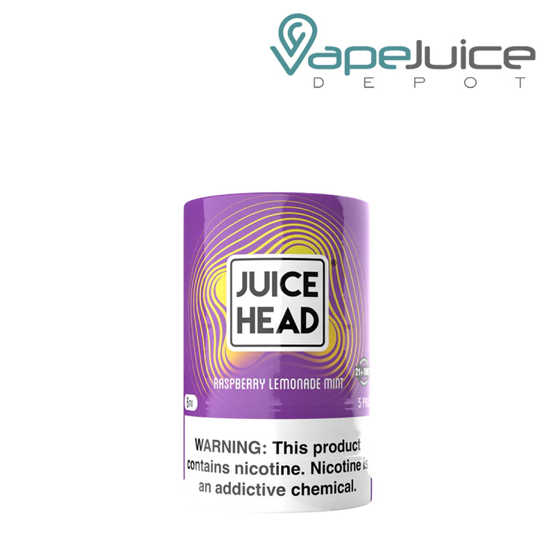5 pack of 6mg Juice Head Pouches Raspberry Lemonade Mint with a warning sign - Vape Juice Depot