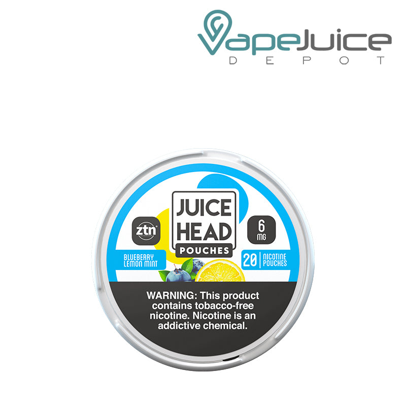 A Juice Head Pouches Blueberry Lemon Mint 6mg with a warning sign - Vape Juice Depot