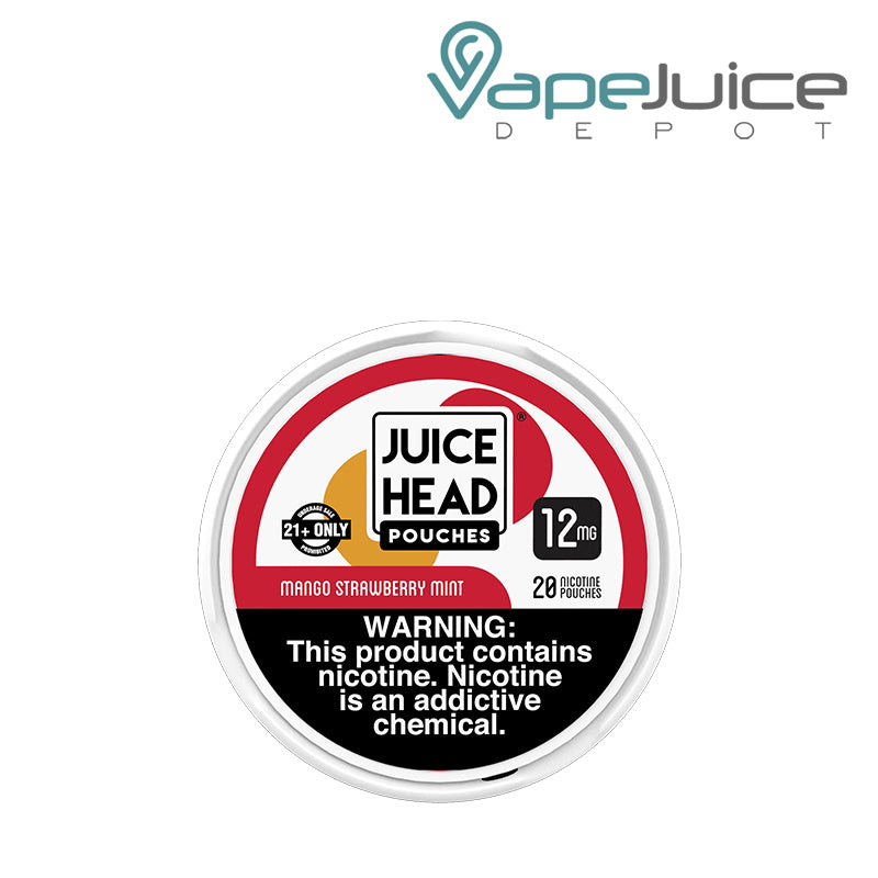 A Juice Head ZTN Pouches Mango Strawberry Mint 12mg with a warning sign - Vape Juice Depot