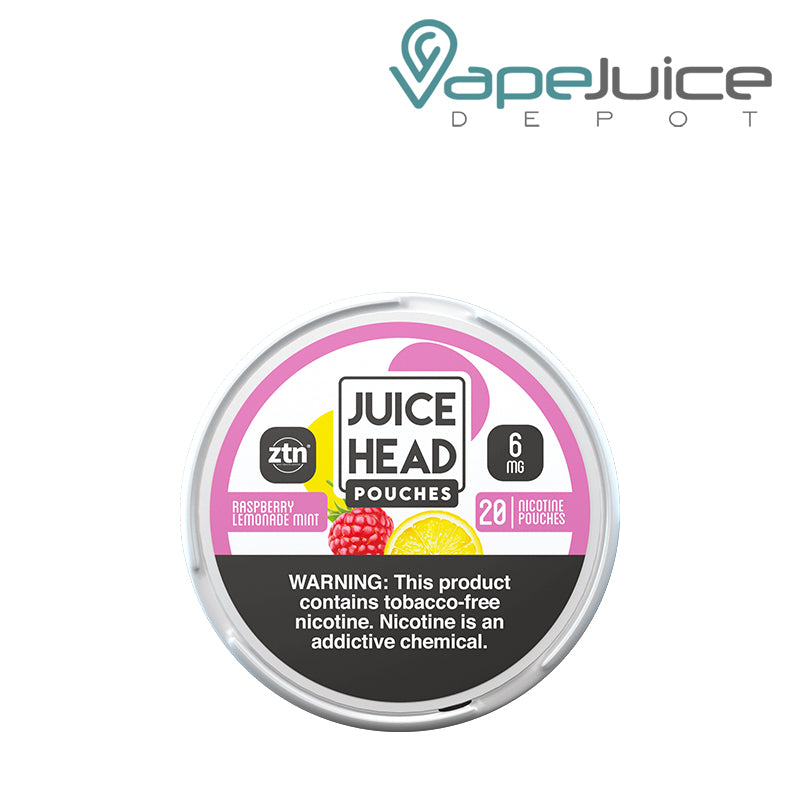 A Juice Head Pouches Raspberry Lemon Mint 6mg with a warning sign - Vape Juice Depot