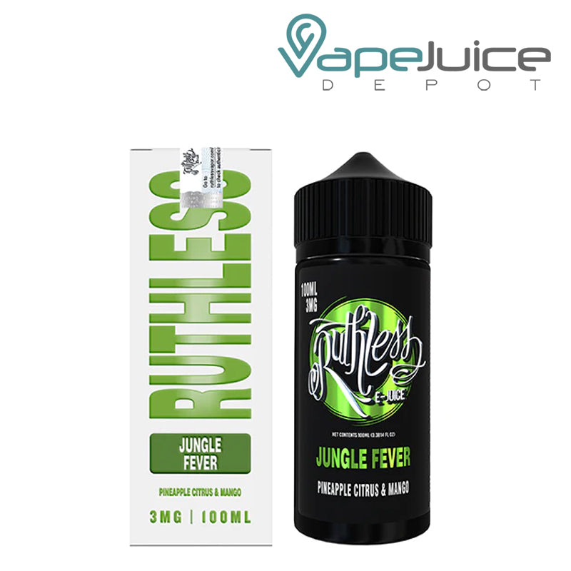 A box of Jungle Fever Ruthless Vapor and 100ml bottle next to it - Vape Juice Depot