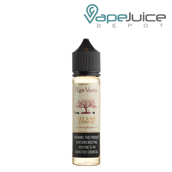 A 60ml bottle of Key Lime Cookie Ripe Vapes eLiquid with a warning sign - Vape Juice Depot