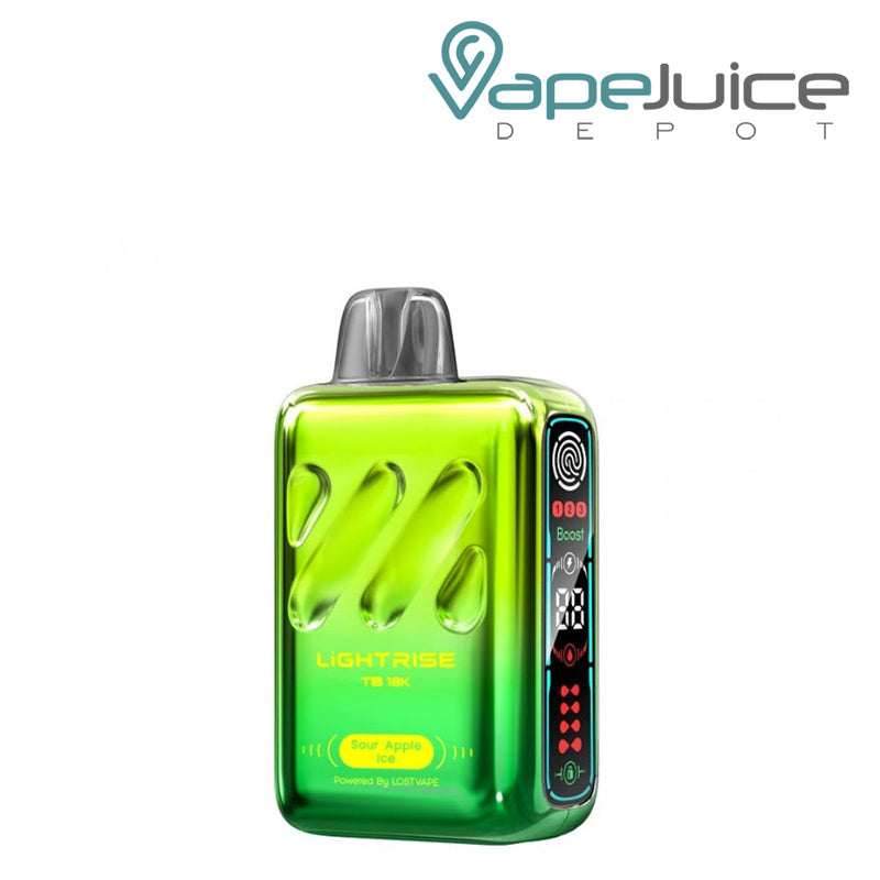 Sour Apple Ice Lost Vape Lightrise TB 18K Disposable with a display screen - Vape Juice Depot
