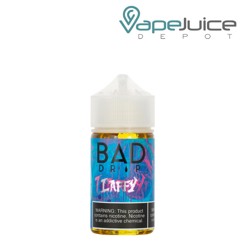 A 60ml bottle of Laffy Bad Drip eLiquid with a warning sign - Vape Juice Depot