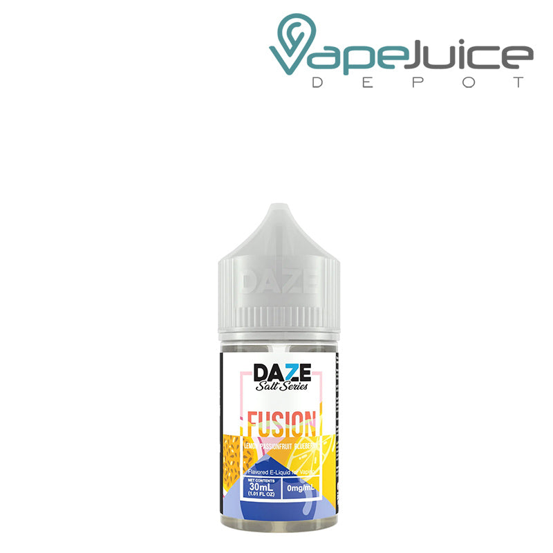 A 30ml bottle of Lemon Passionfruit Blueberry 7 Daze Fusion Salt- Vape Juice Depot