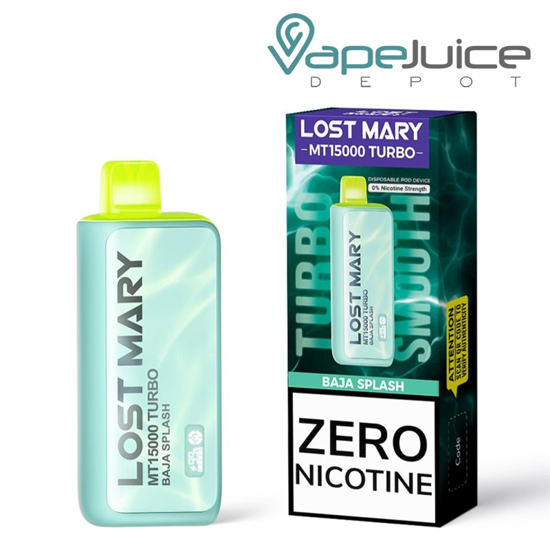 Baja Splash Lost Mary MT15000 Turbo Zero Disposable and a box next to it - Vape Juice Depot