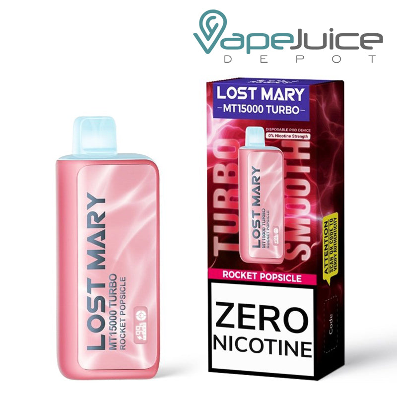 Rocket Popsicle Lost Mary MT15000 Turbo Zero Disposable and a box next to it - Vape Juice Depot