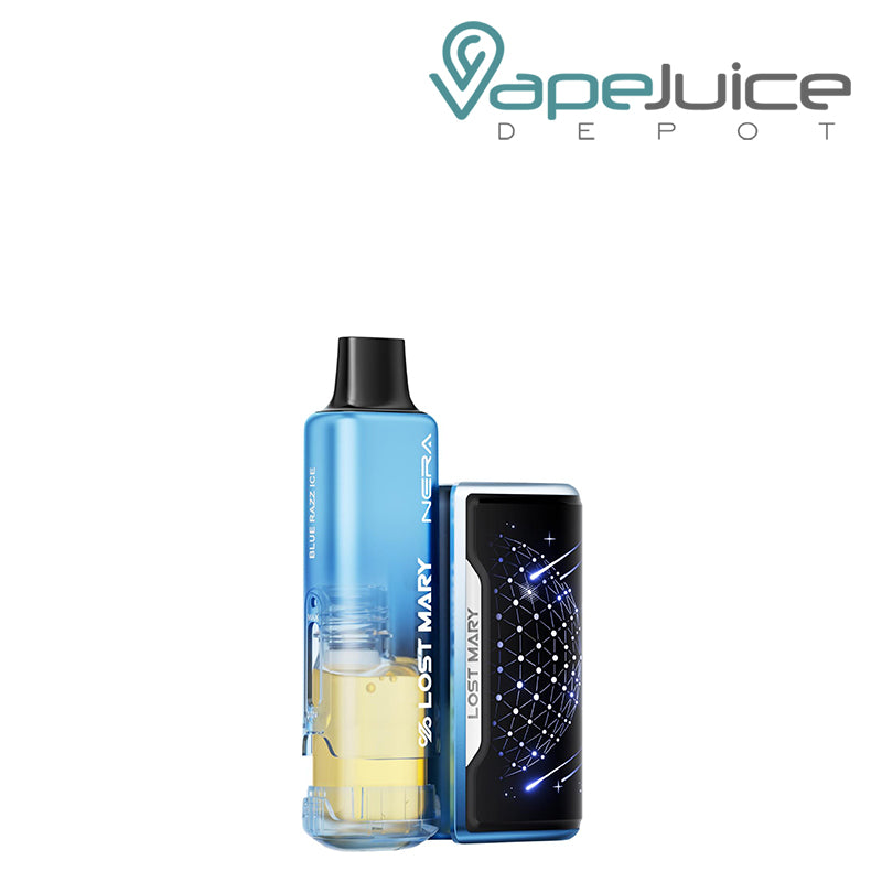 Left side of the Blue Razz Ice Lost Mary Nera Fullview 70K Disposable Kit  – Vape Juice Depot