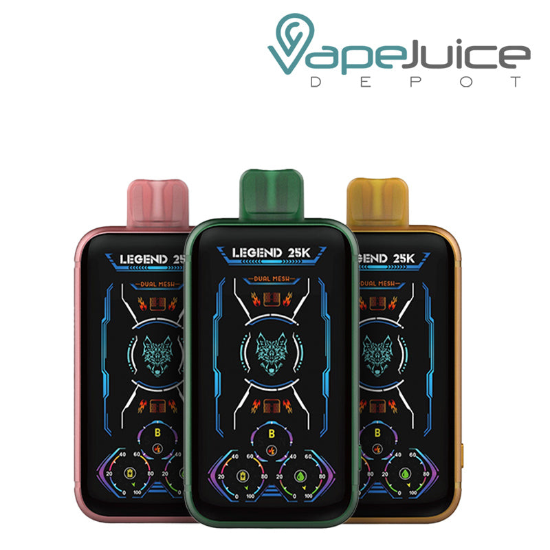 Three Flavors of Lucky Wolf Legend 25K Disposable with Digital Screen - Vape Juice Depot