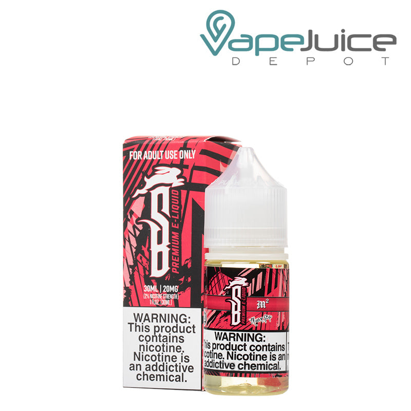 A box of M2 Suicide Bunny TFN Salt and a 30ml bottle with a warning sign next to it - Vape Juice Depot