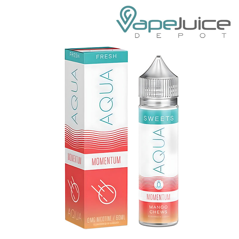 A Box of MOMENTUM AQUA Fresh eLiquid  and a 60ml bottle next to it - Vape Juice Depot