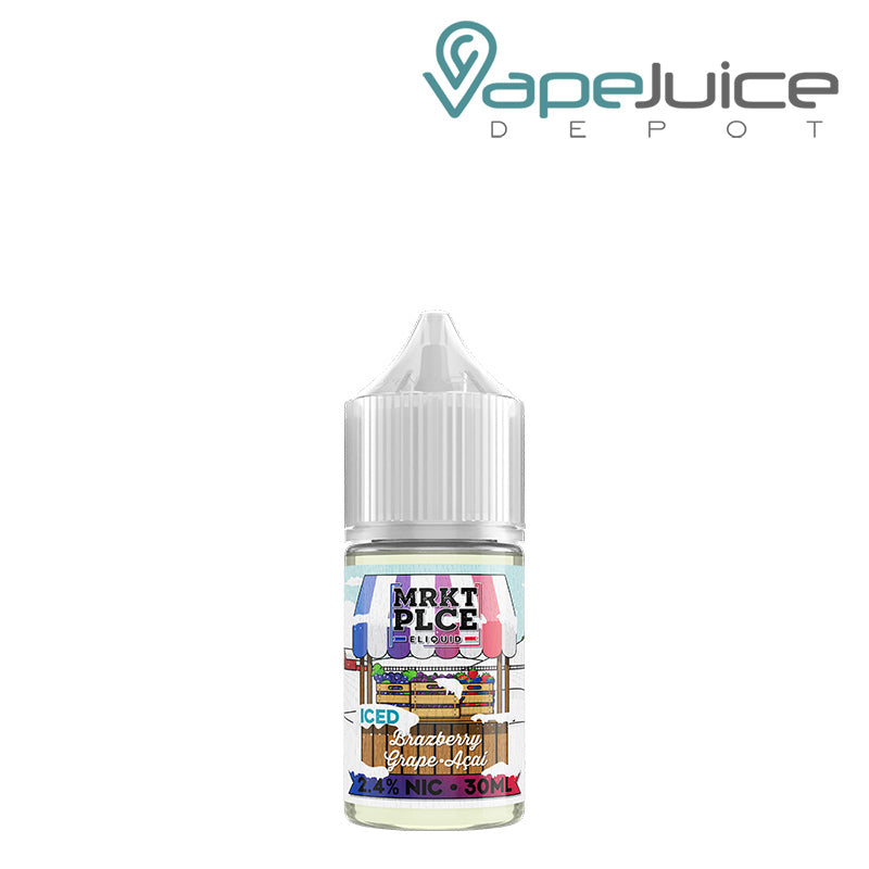 A 30ml bottle of Iced Brazberry Grape Acai MRKTPLCE Salts - vape Juice Depot