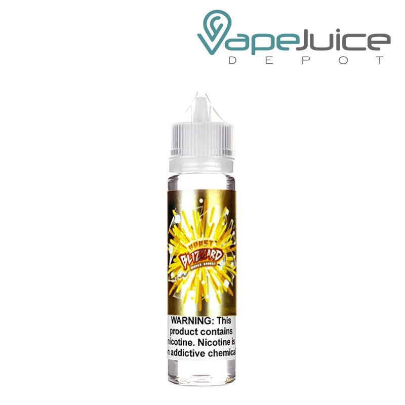 A 60ml bottle of Mango Ice Burst eLiquid with a warning sign - Vape Juice Depot