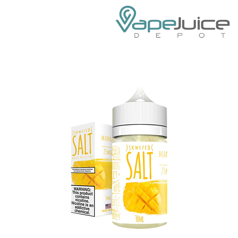 A box of Mango Skwezed Salt with a warning sign and a 30ml bottle next to it - Vape Juice Depot