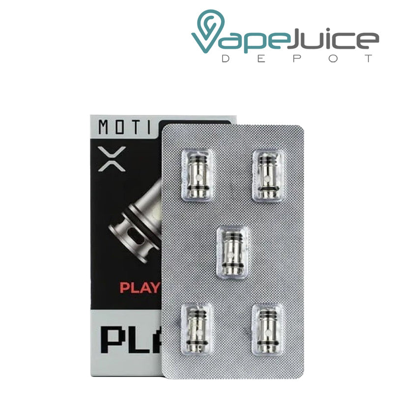 A box of Moti X Play Replacement Coils and a coil pack next to it - Vape Juice Depot