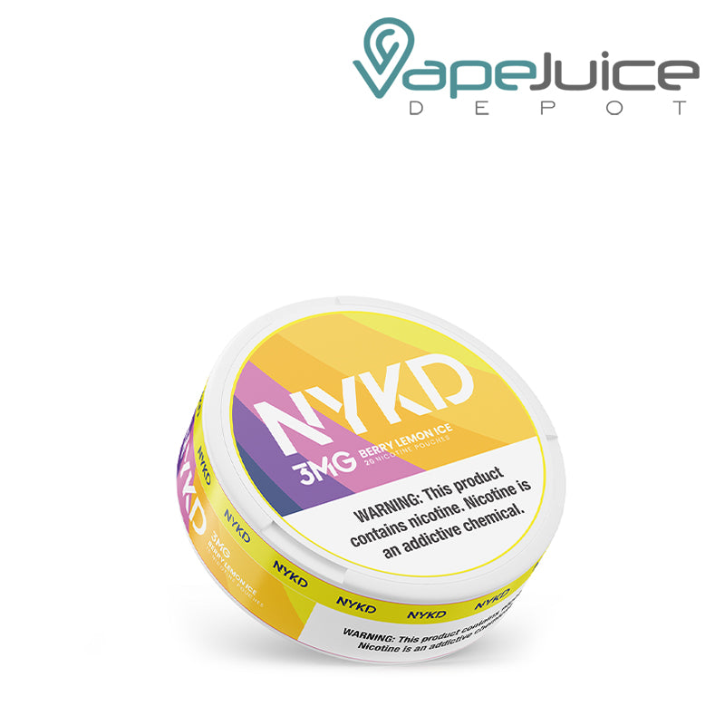 NYKD Berry Lemon Ice Nicotine Pouches with a warning sign - Vape Juice Depot