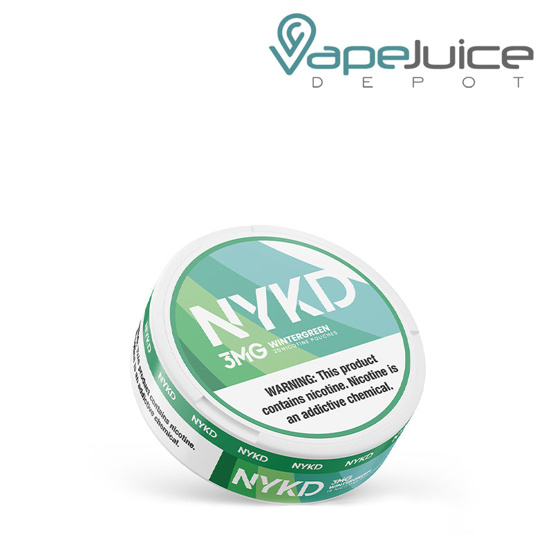 A NYKD Wintergreen Nicotine Pouches with a warning sign - Vape Juice Depot