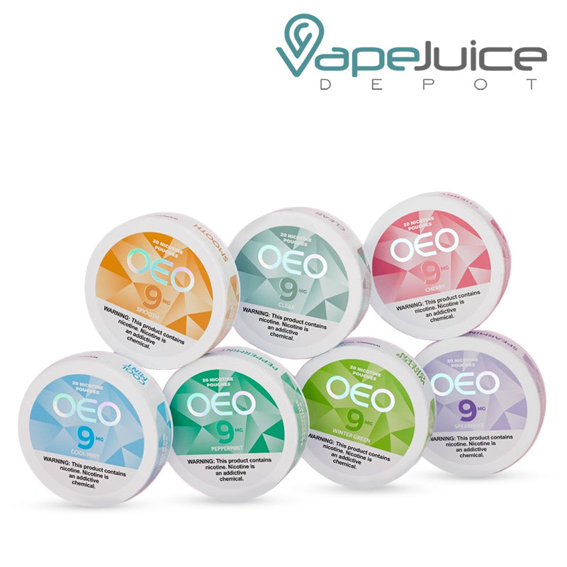 OEO Clear Nicotine Pouches with a warning sign - Vape Juice Depot
