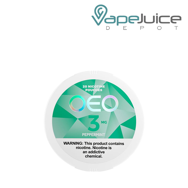 OEO Peppermint Nicotine Pouches with a warning sign- Vape Juice Depot