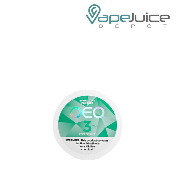 OEO Peppermint Nicotine Pouches with a warning sign - Vape Juice Depot