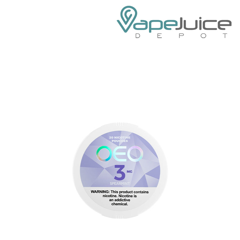 OEO Spearmint Nicotine Pouches with a warning sign - Vape Juice Depot