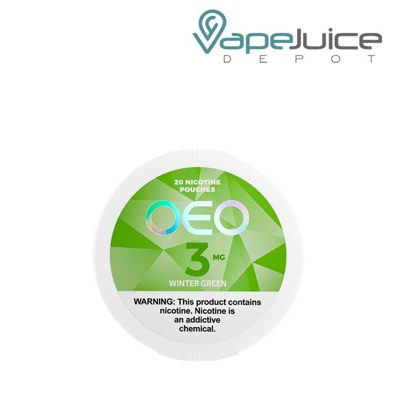 OEO Wintergreen Nicotine Pouches with a warning sign - Vape Juice Depot