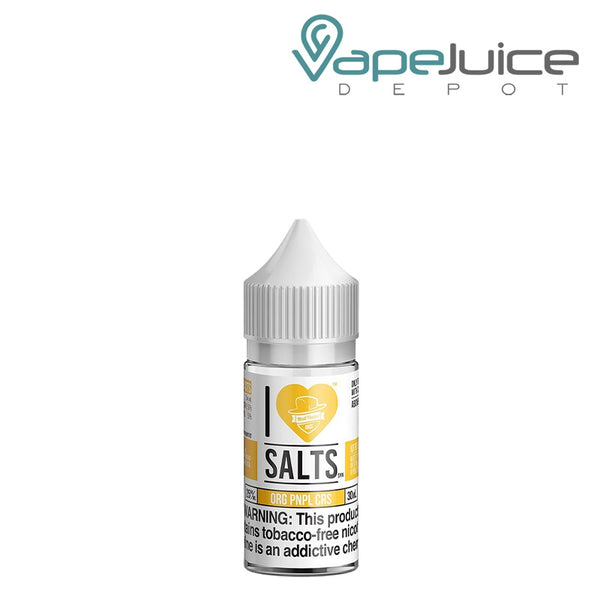 A 30ml bottle of ORG PNPL CRS I Love Salts by Mad Hatter with a warning sign - Vape Juice Depot