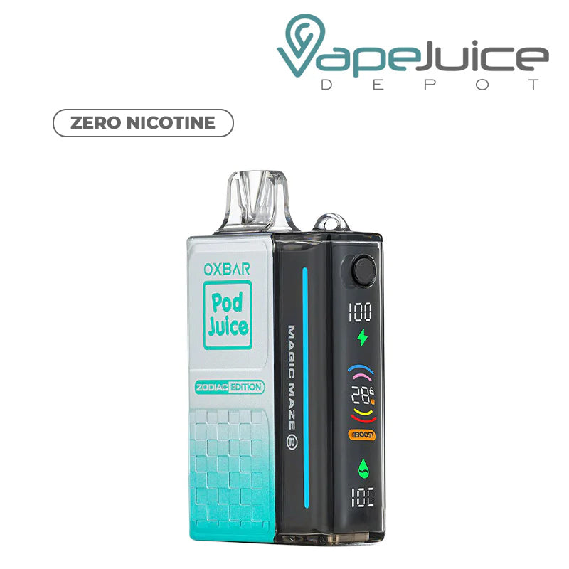 Clear Emerald OXBAR Magic Maze 2.0 Zero Nicotine Pod Juice 30K Disposable with Firing Button and Smart LED Screen - Vape Juice Depot