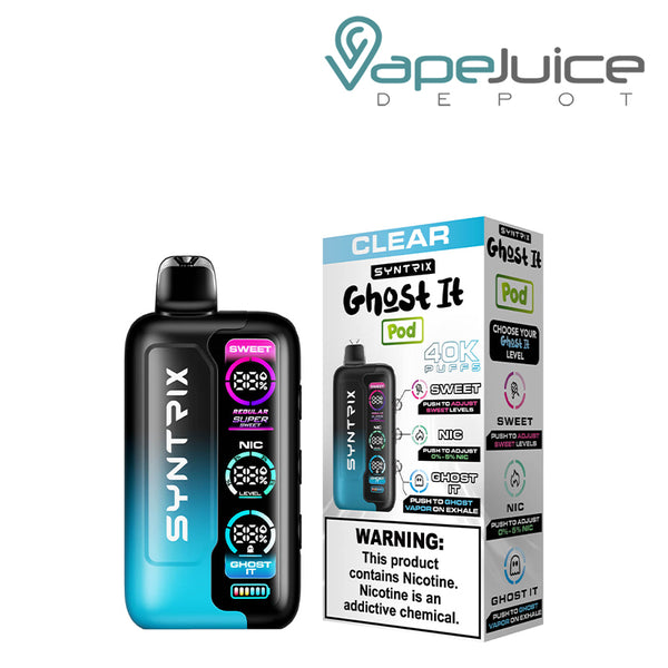 Ghost It Clear Disposable SYNTRIX Ghost It  Adjustable Nicotine, Stealth  Mode, 40,000 Puffs Disposable Vape