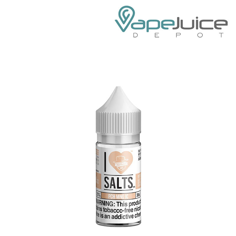 A 30ml bottle of PCH MNG IC I Love Salts by Mad Hatter with a warning sign - Vape Juice Depot