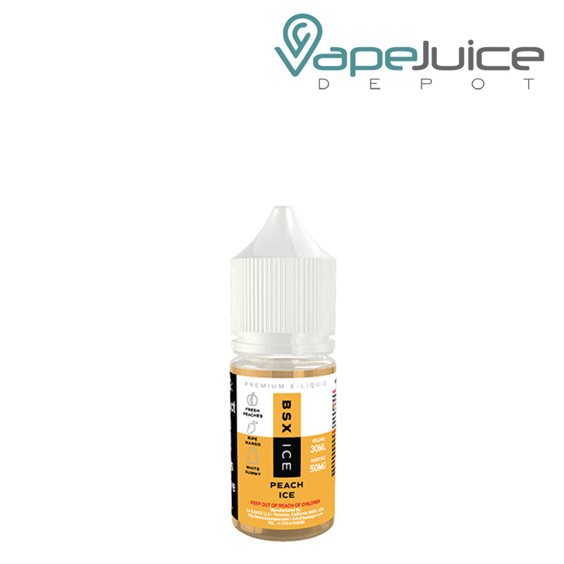 A 30ml bottle of Peach Ice Salts Glas Basix - Vape Juice Depot