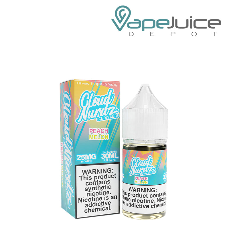 A Box of Peach Melon Ice TFN Salts Cloud Nurdz and a 30ml Bottle next to it - Vape Juice Depot